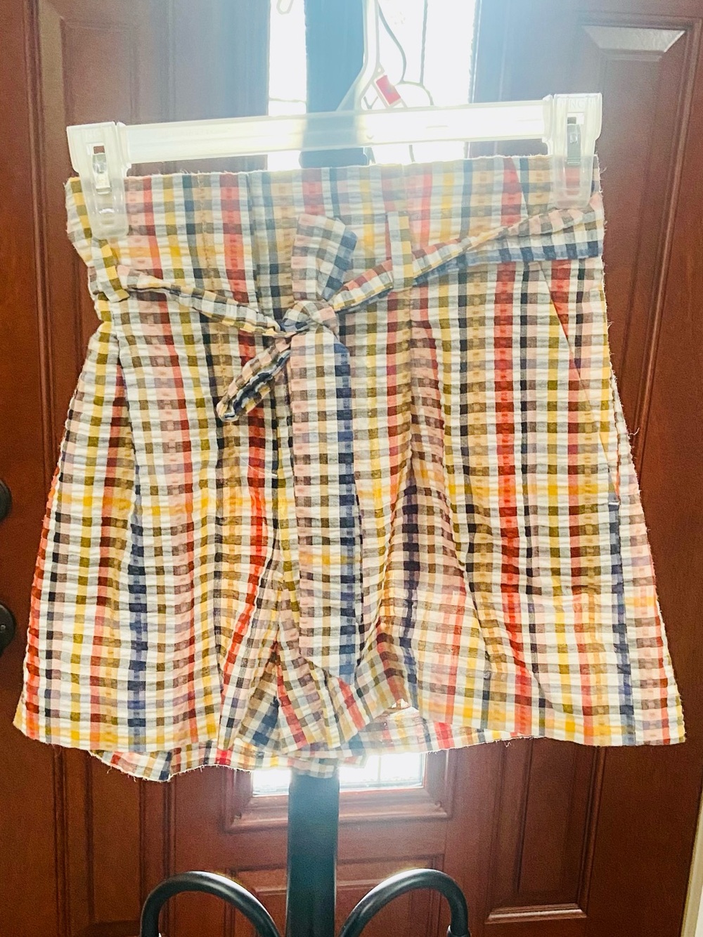 LOFT Multicolor Plaid Paperbag-Waist Shorts with Tie